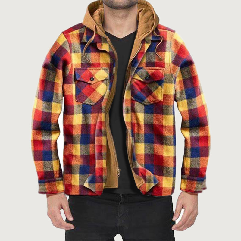 ⏳Limited-time special price £29.99⏰ Quilted lined plaid jacket with hood for men