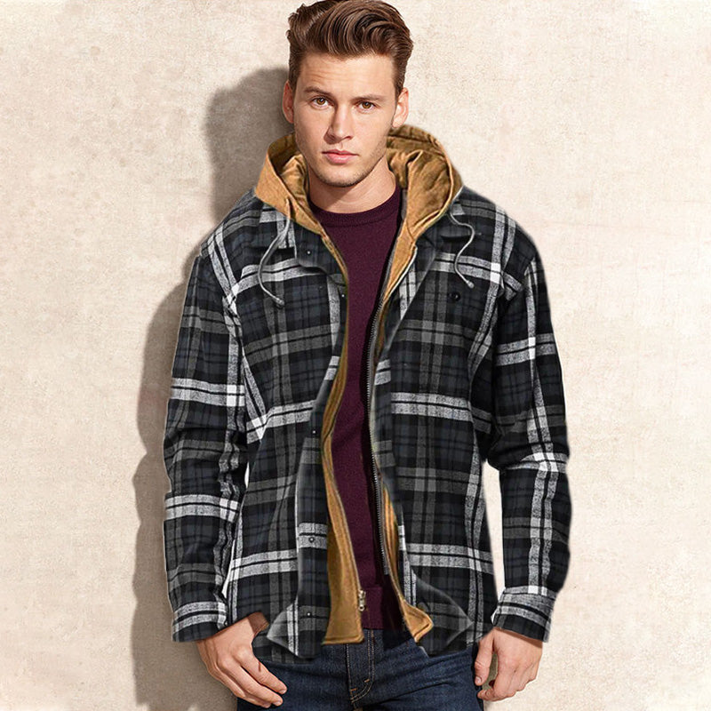 ⏳Limited-time special price £29.99⏰ Quilted lined plaid jacket with hood for men
