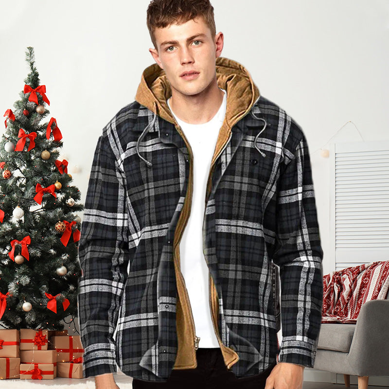 ⏳Limited-time special price £29.99⏰ Quilted lined plaid jacket with hood for men