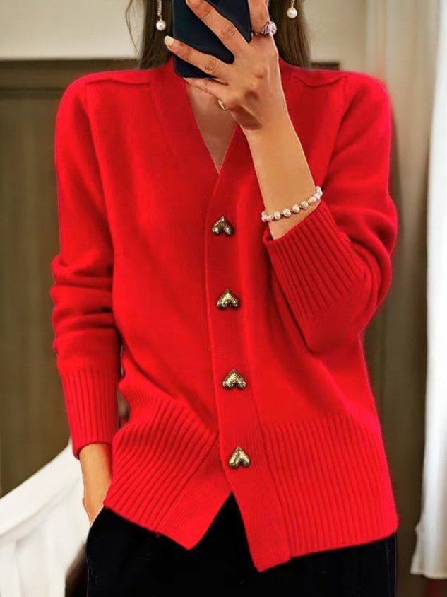 Women's Casual Winter Plain Yarn Wool Yarn Buttoned Cardigan