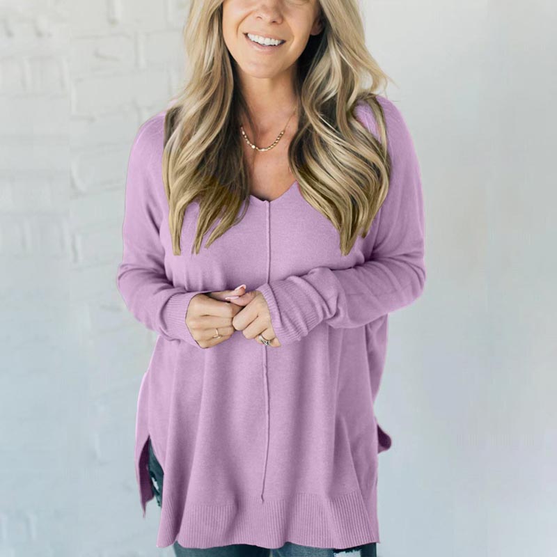 Women's Casual Soft Seam-front V-neck Sweater