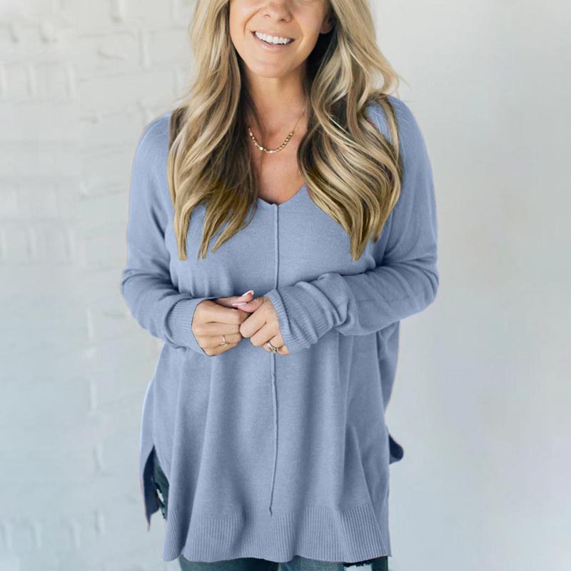 Women's Casual Soft Seam-front V-neck Sweater