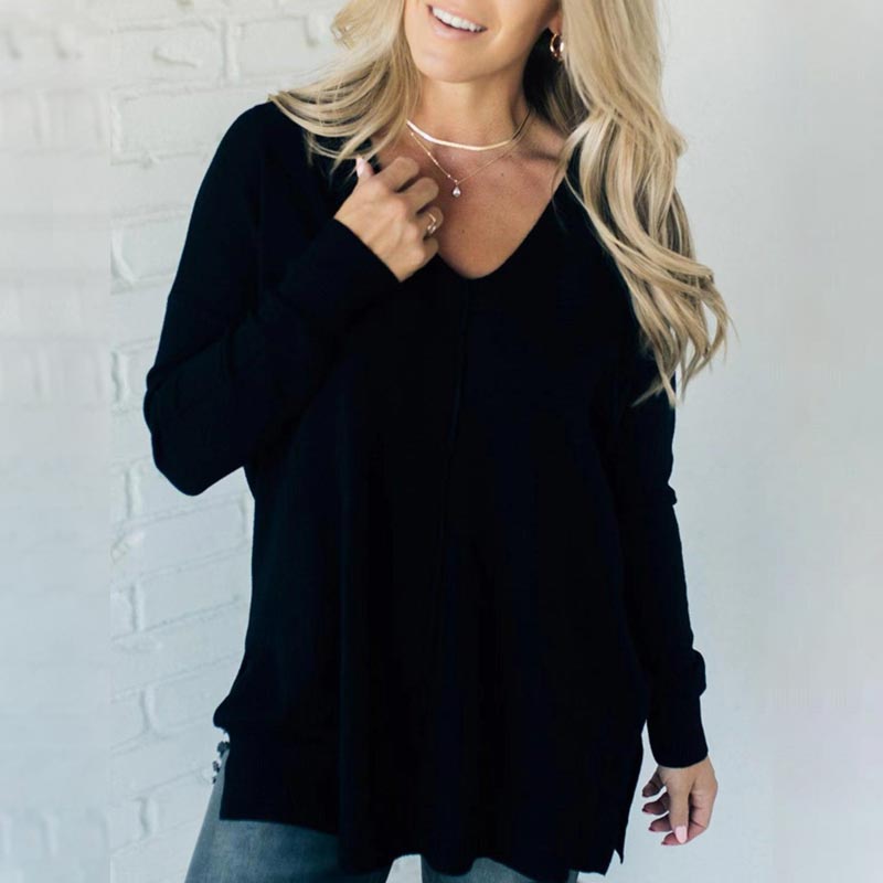 Women's Casual Soft Seam-front V-neck Sweater