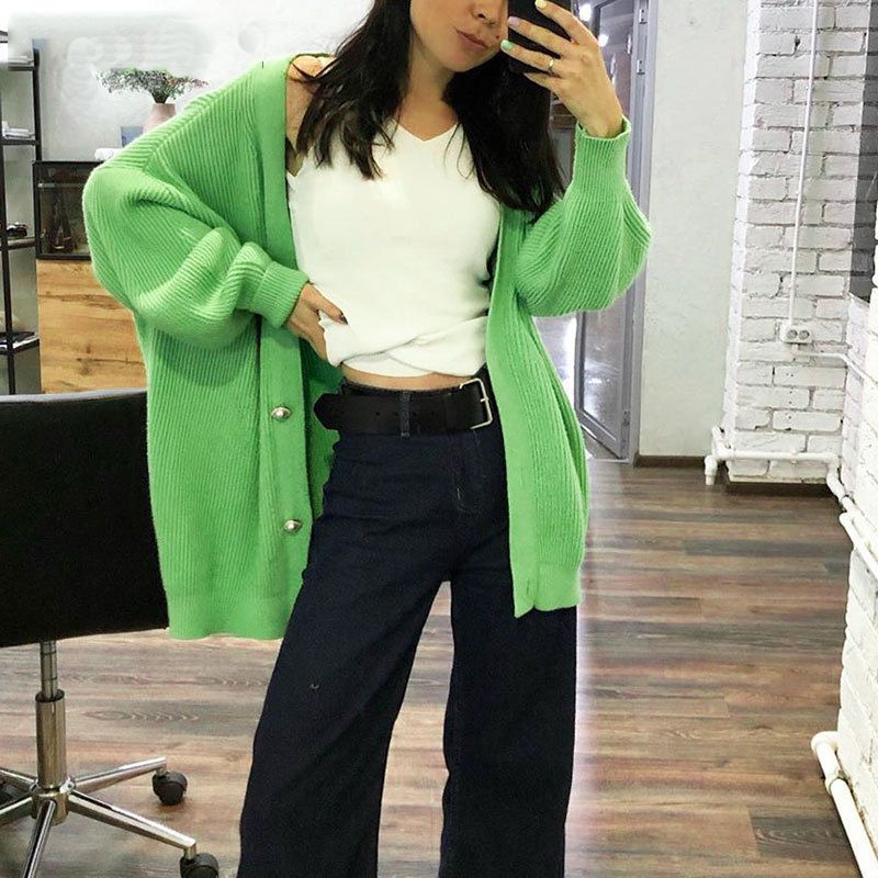 Women’s Casual Loose V-neck Button Knitted Cardigan