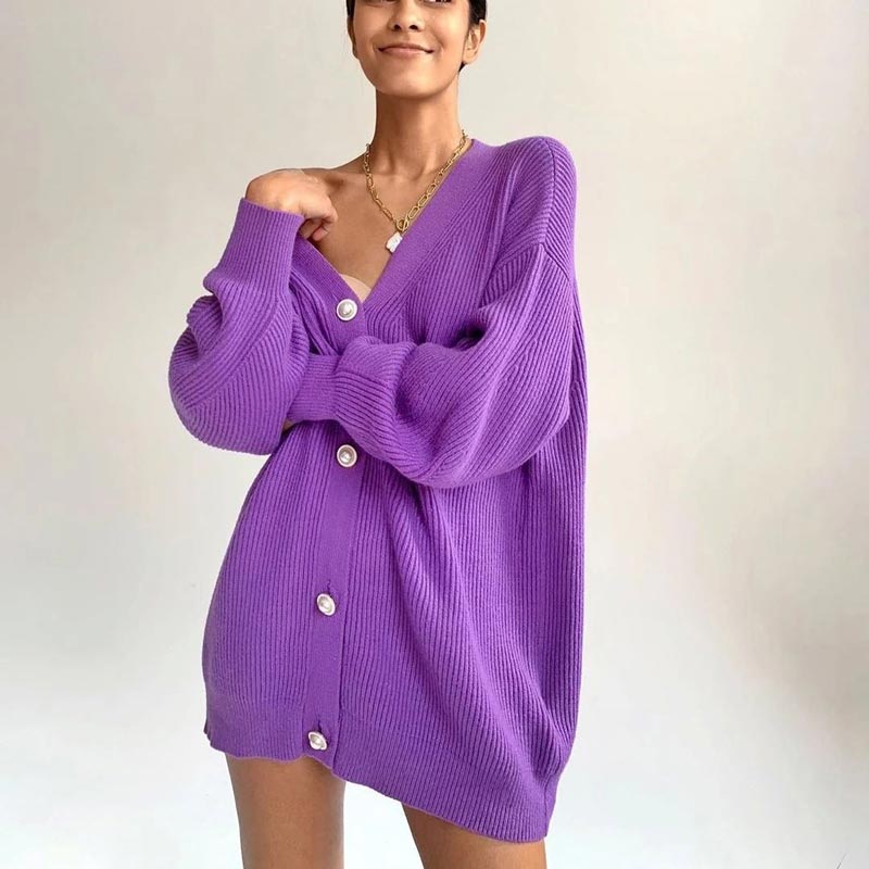 Women’s Casual Loose V-neck Button Knitted Cardigan
