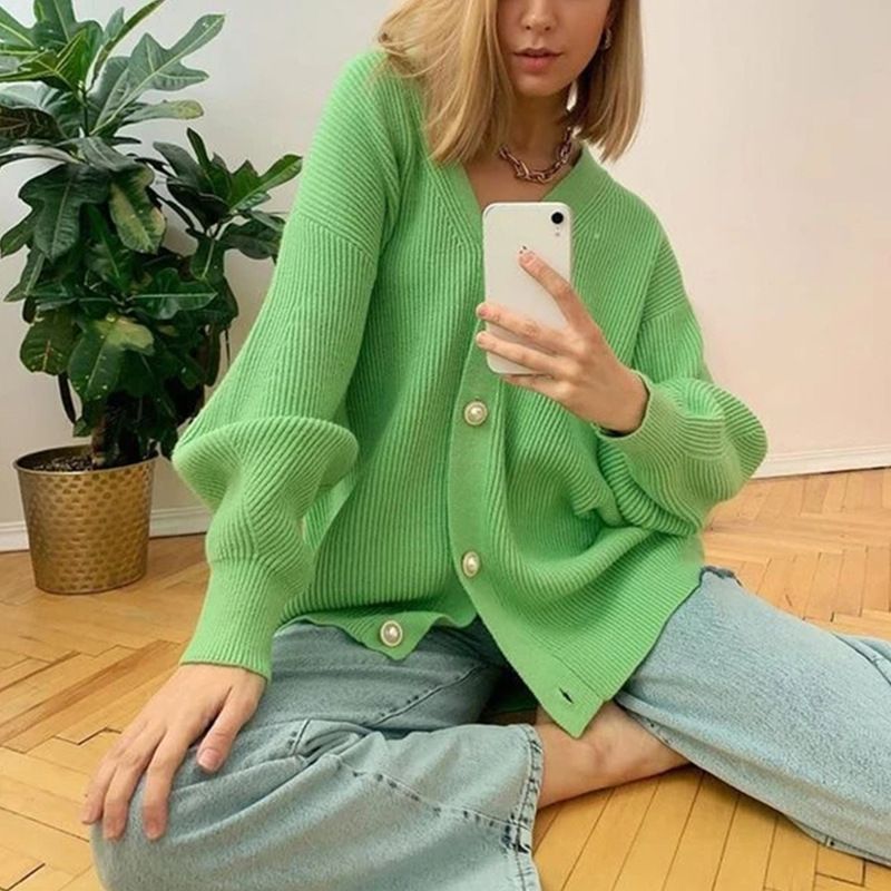 Women’s Casual Loose V-neck Button Knitted Cardigan