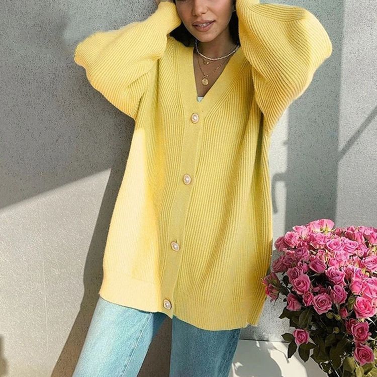 Women’s Casual Loose V-neck Button Knitted Cardigan