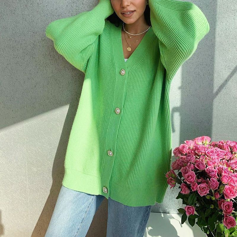 Women’s Casual Loose V-neck Button Knitted Cardigan