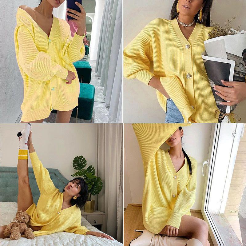 Women’s Casual Loose V-neck Button Knitted Cardigan