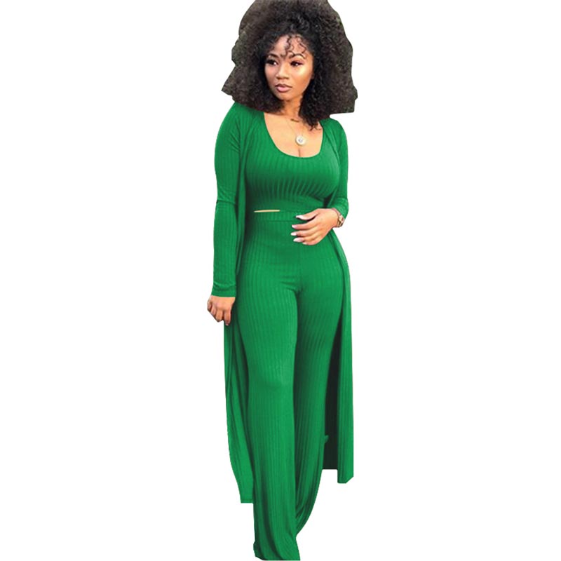 Women’s Stretch Knitted Tank Top High-waist Leggings and Long Cardigan 3-piece Set