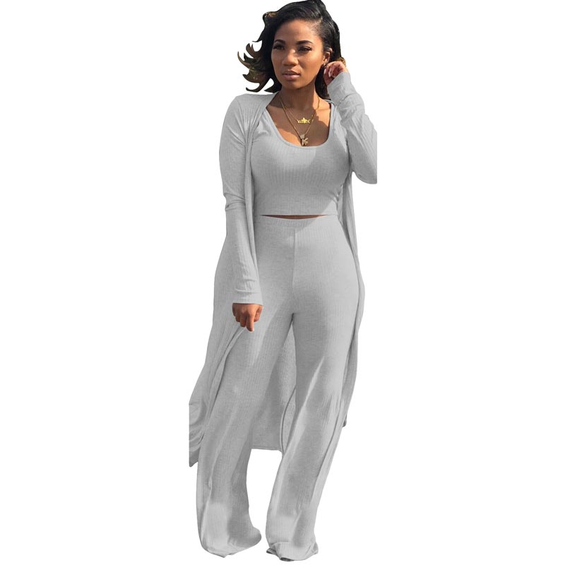 Women’s Stretch Knitted Tank Top High-waist Leggings and Long Cardigan 3-piece Set