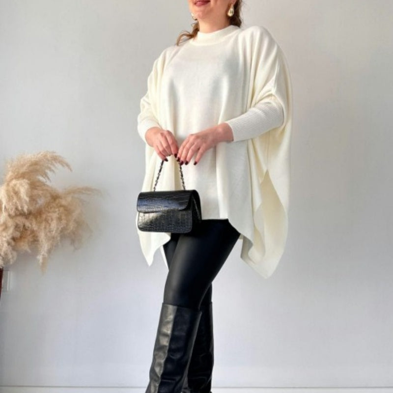 Women's Mock Neck Batwing Sleeves Slit Tops