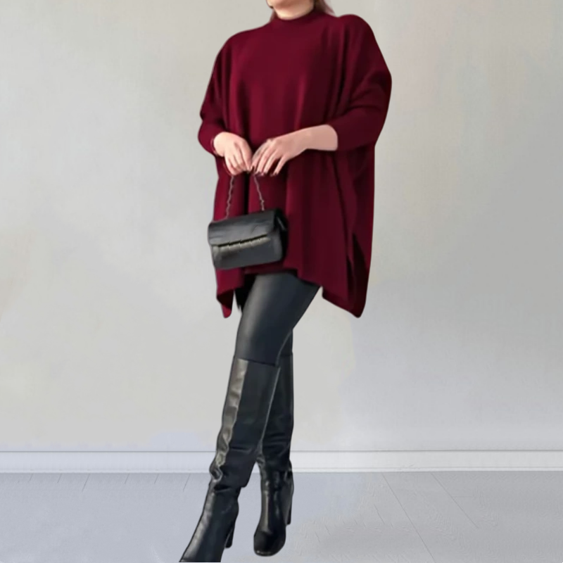 Women's Mock Neck Batwing Sleeves Slit Tops