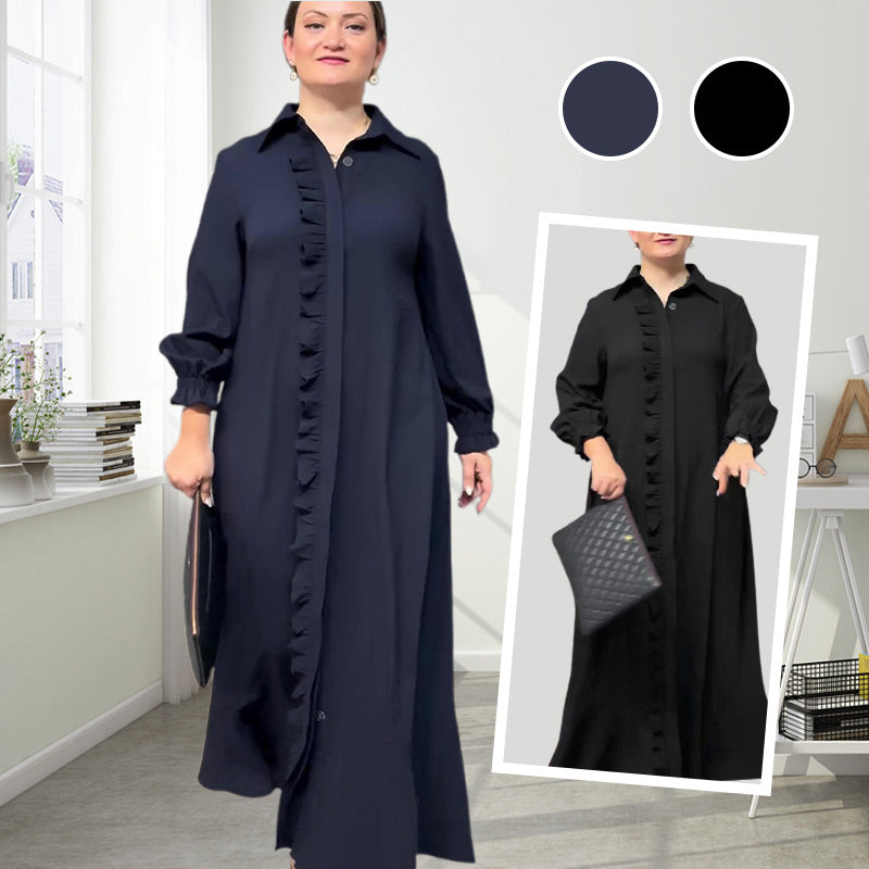 Women's Elegant Long Sleeve Ruffle Trim Maxi Dress
