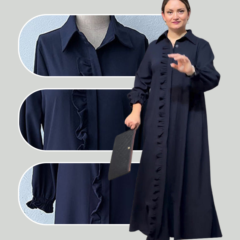 Women's Elegant Long Sleeve Ruffle Trim Maxi Dress