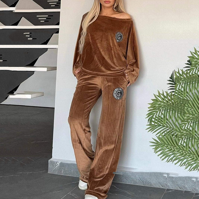 Women’s Cozy Casual Set - Soft Batwing Top and Wide-Leg Pants