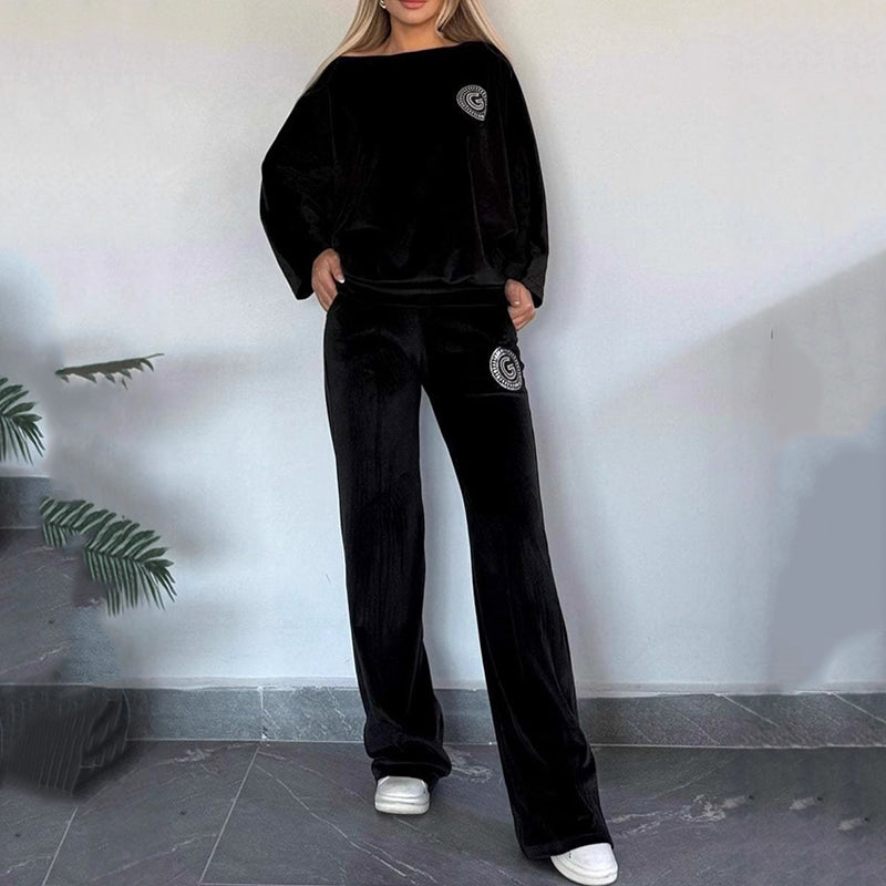 Women’s Cozy Casual Set - Soft Batwing Top and Wide-Leg Pants