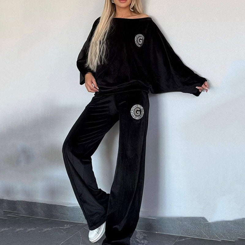 Women’s Cozy Casual Set - Soft Batwing Top and Wide-Leg Pants