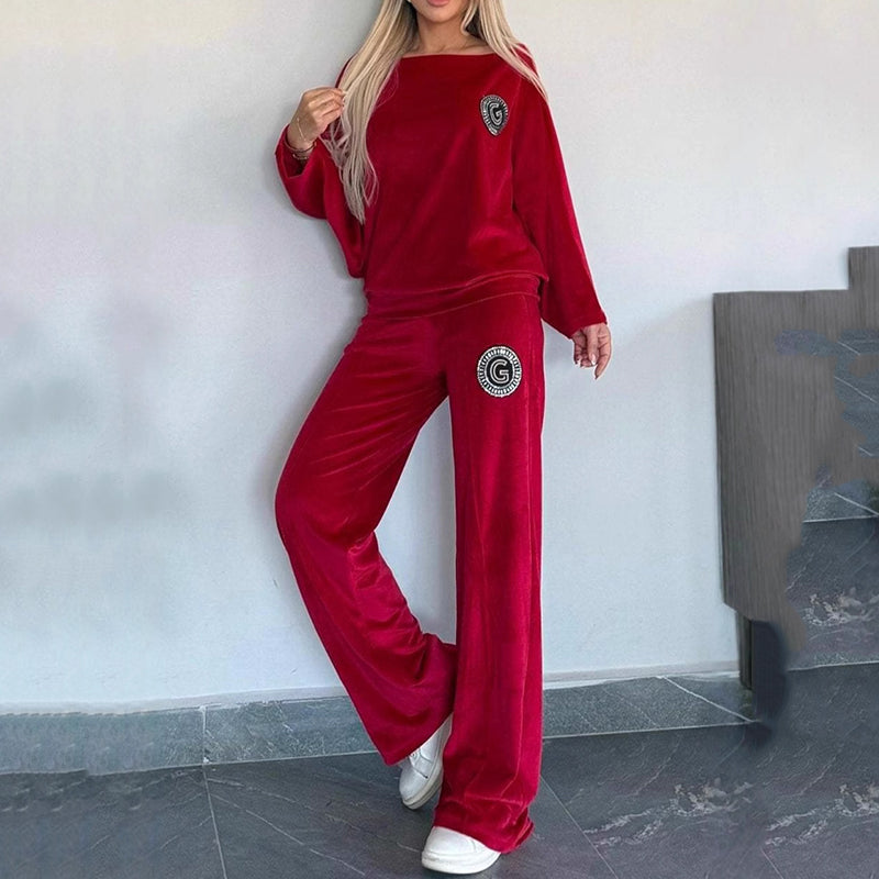 Women’s Cozy Casual Set - Soft Batwing Top and Wide-Leg Pants