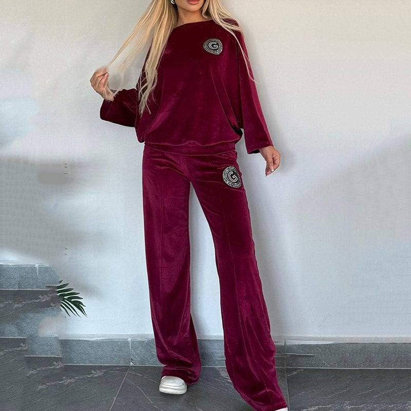 Women’s Cozy Casual Set - Soft Batwing Top and Wide-Leg Pants