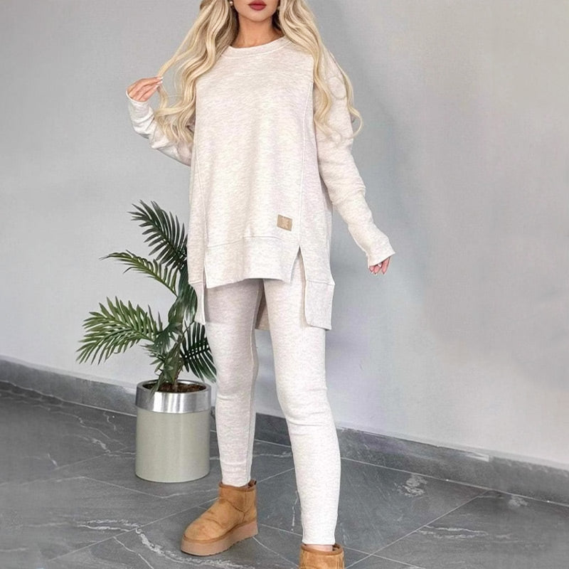 Slit High Low Hem Sweatshirt & Bodycon Pants Set