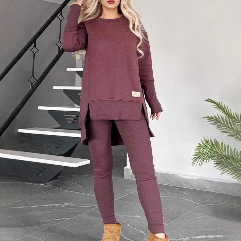 Slit High Low Hem Sweatshirt & Bodycon Pants Set
