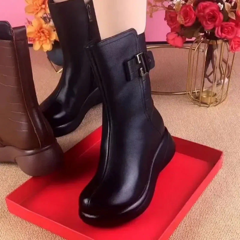 Women's Warm Zipper Mid Calf Boots
