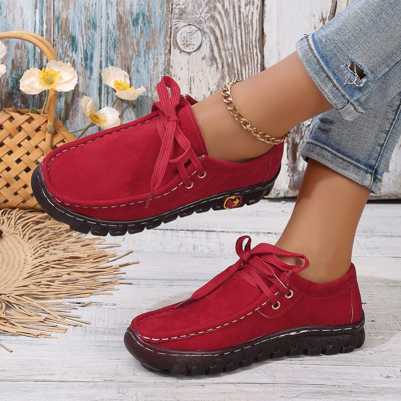 Women's Low Top Lace-up Stitching Flat Shoes