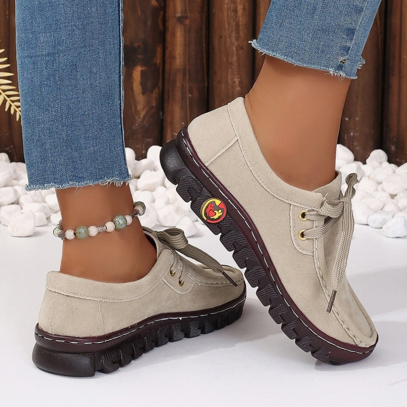 Women's Low Top Lace-up Stitching Flat Shoes