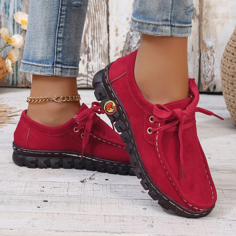 Women's Low Top Lace-up Stitching Flat Shoes