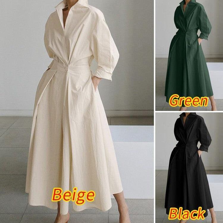 💥2025 New Hot Sale💕Women's Plain Cotton Lapel Shirt Wrap Dress