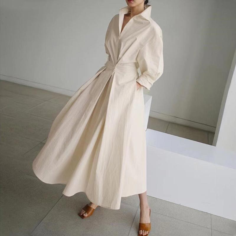 💥2025 New Hot Sale💕Women's Plain Cotton Lapel Shirt Wrap Dress