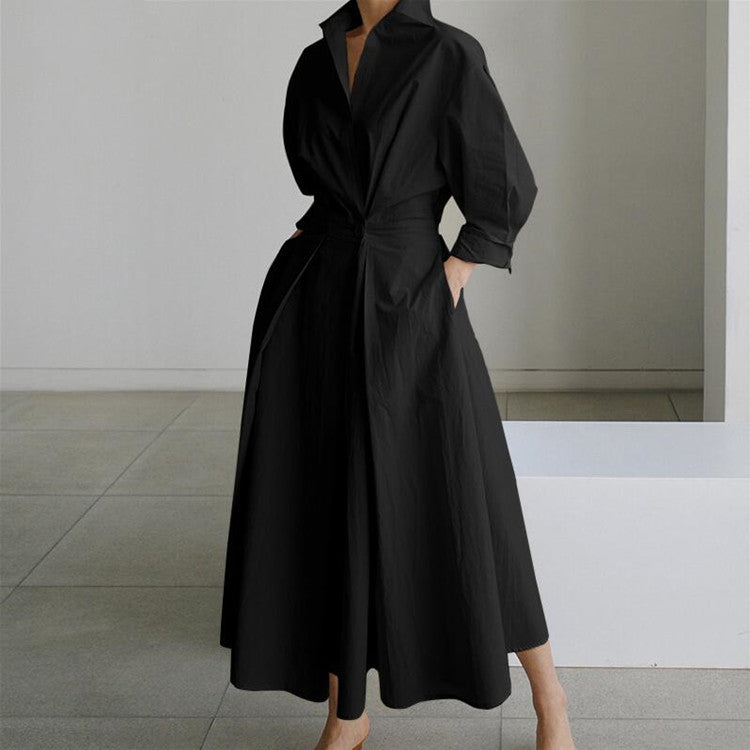 💥2025 New Hot Sale💕Women's Plain Cotton Lapel Shirt Wrap Dress