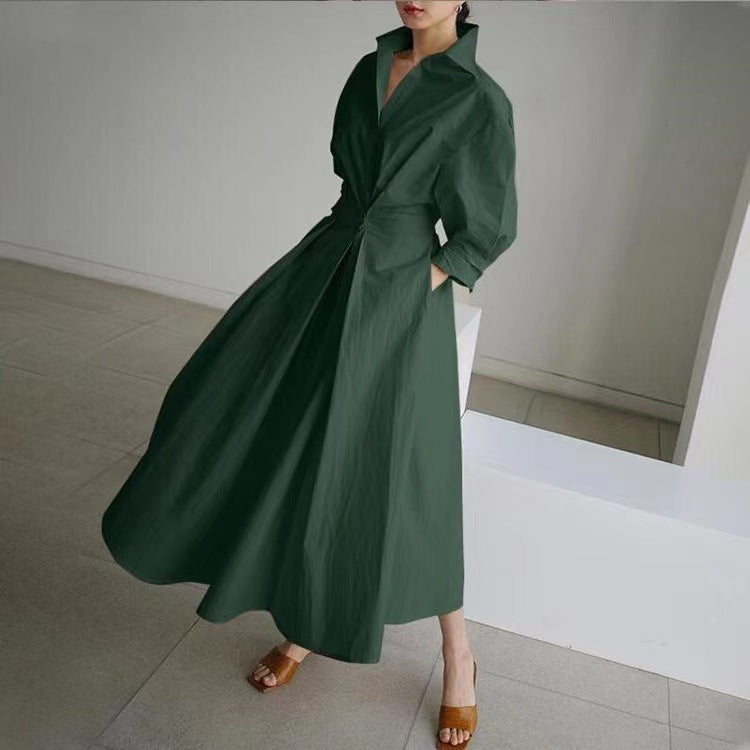 💥2025 New Hot Sale💕Women's Plain Cotton Lapel Shirt Wrap Dress