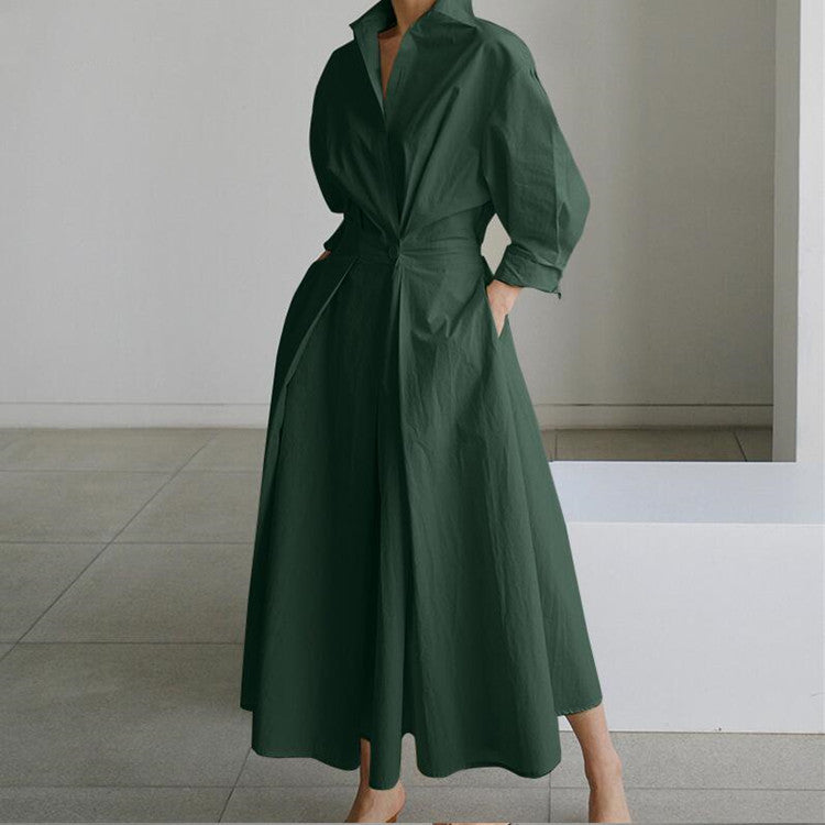💥2025 New Hot Sale💕Women's Plain Cotton Lapel Shirt Wrap Dress
