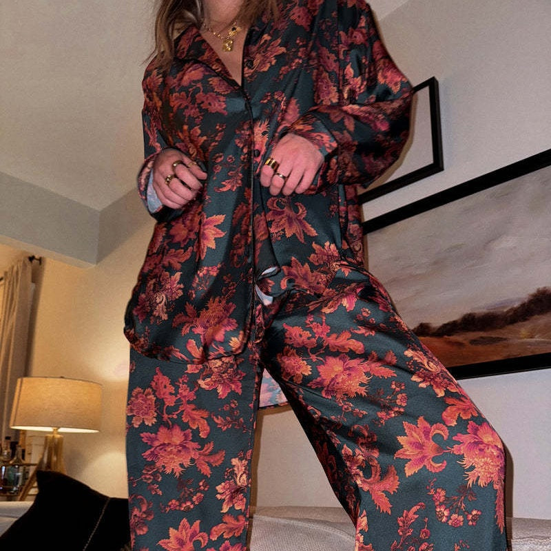 Women's Floral Printed Long Sleeve Pajama Top &Pants Two Piece Set