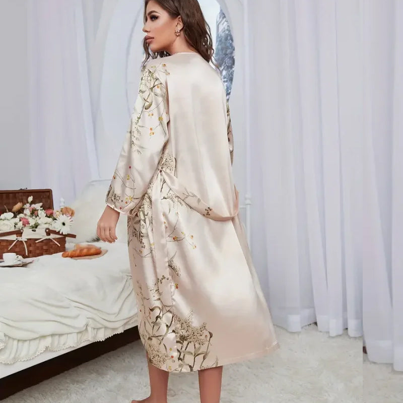 Women's Sexy Pajamas Floral Pattern Sling &Robe Two Piece Set