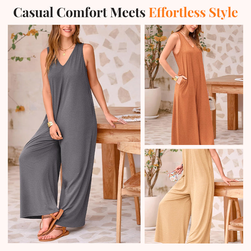 🔥2025 NEW SALES - 50% OFF🔥Women's Casual V-Neck Sleeveless Wide-Leg Jumpsuit