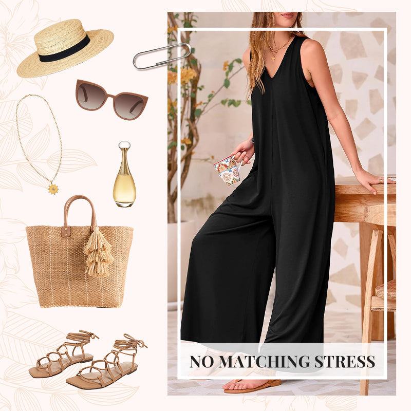 🔥2025 NEW SALES - 50% OFF🔥Women's Casual V-Neck Sleeveless Wide-Leg Jumpsuit