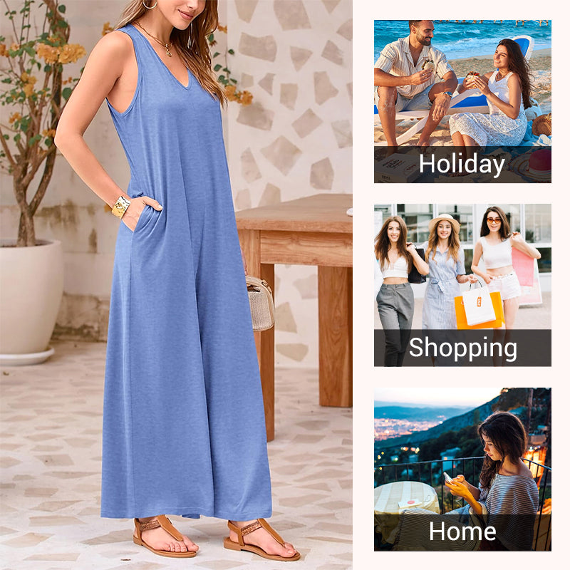 🔥2025 NEW SALES - 50% OFF🔥Women's Casual V-Neck Sleeveless Wide-Leg Jumpsuit