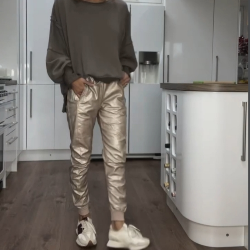 Gold Faux Leather Joggers with Pockets