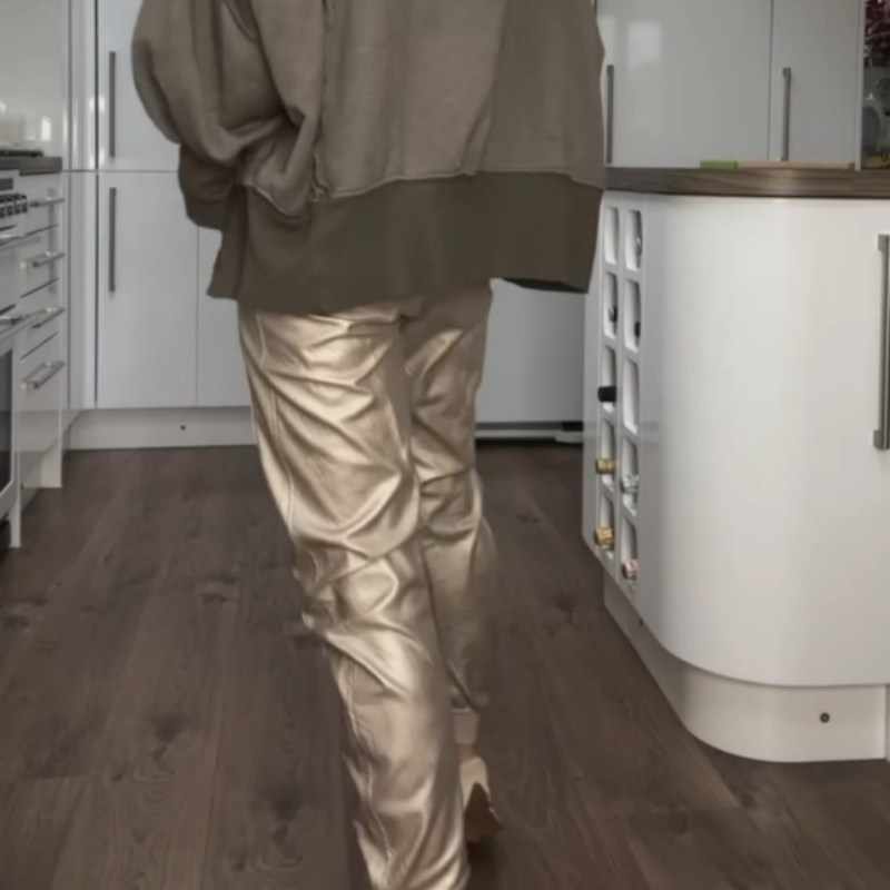 Gold Faux Leather Joggers with Pockets
