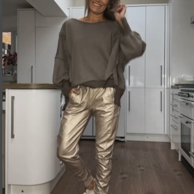 Gold Faux Leather Joggers with Pockets
