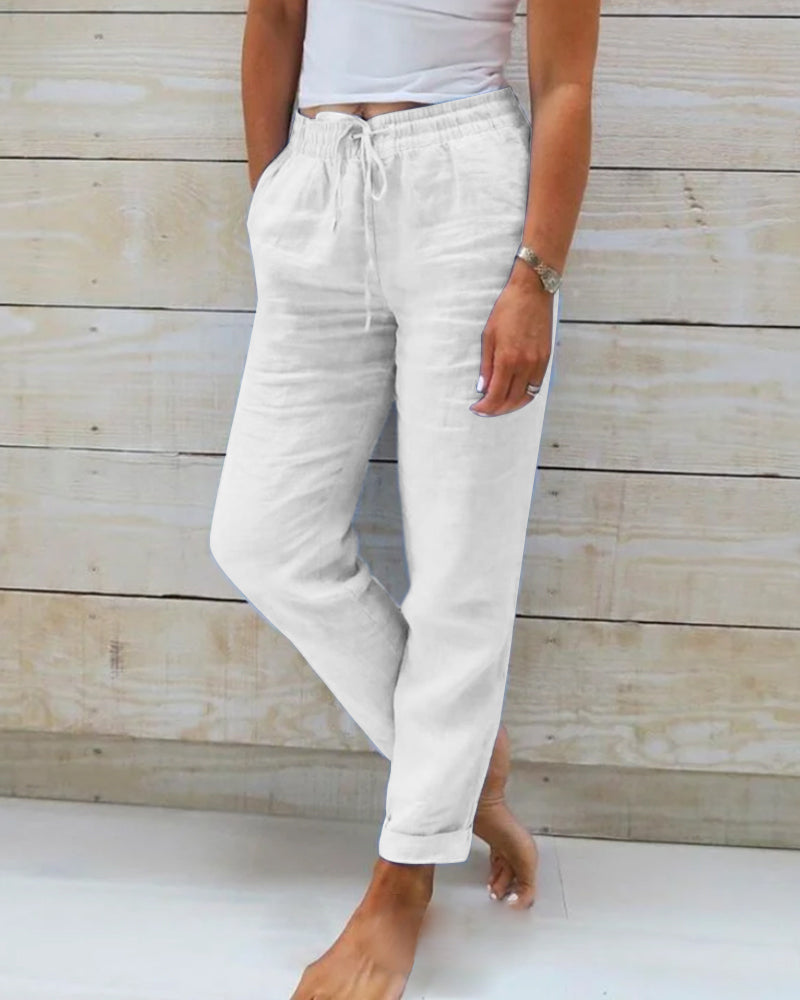 📢📢50% OFF !!!⏰Women's Elastic Waist Cotton Linen Wide Leg Pants