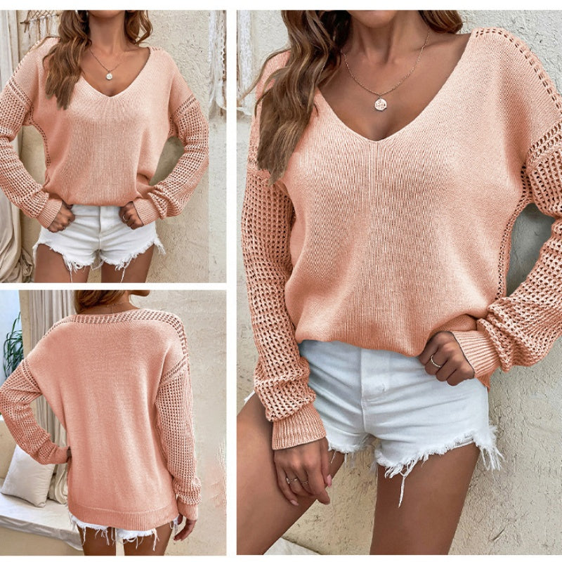 Women's Casual Loose Fit V-Neck Knit Sweater