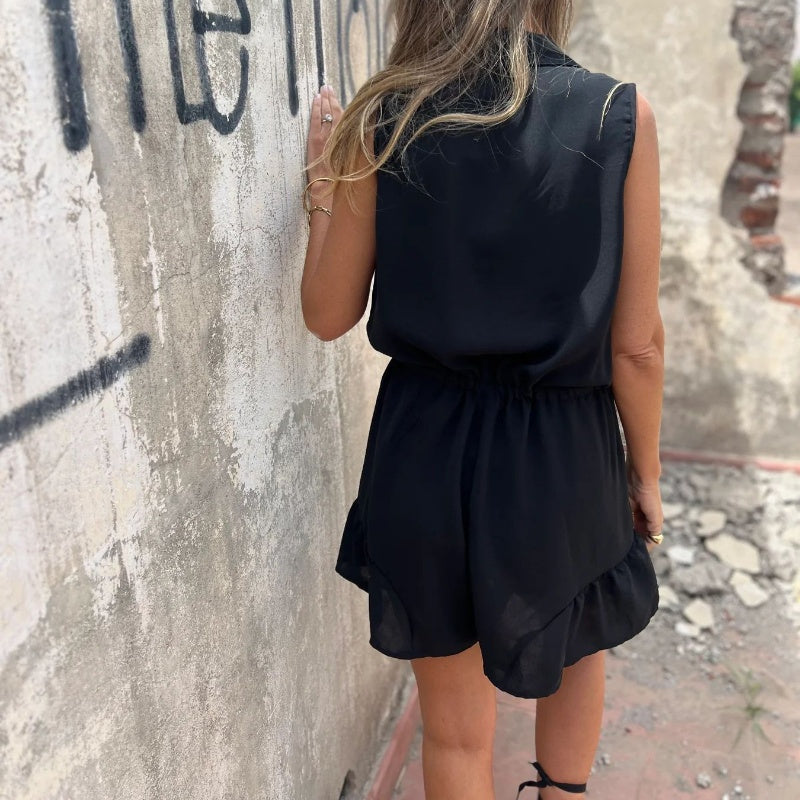 Women’s Belted Button-Down Rompers with Pockets