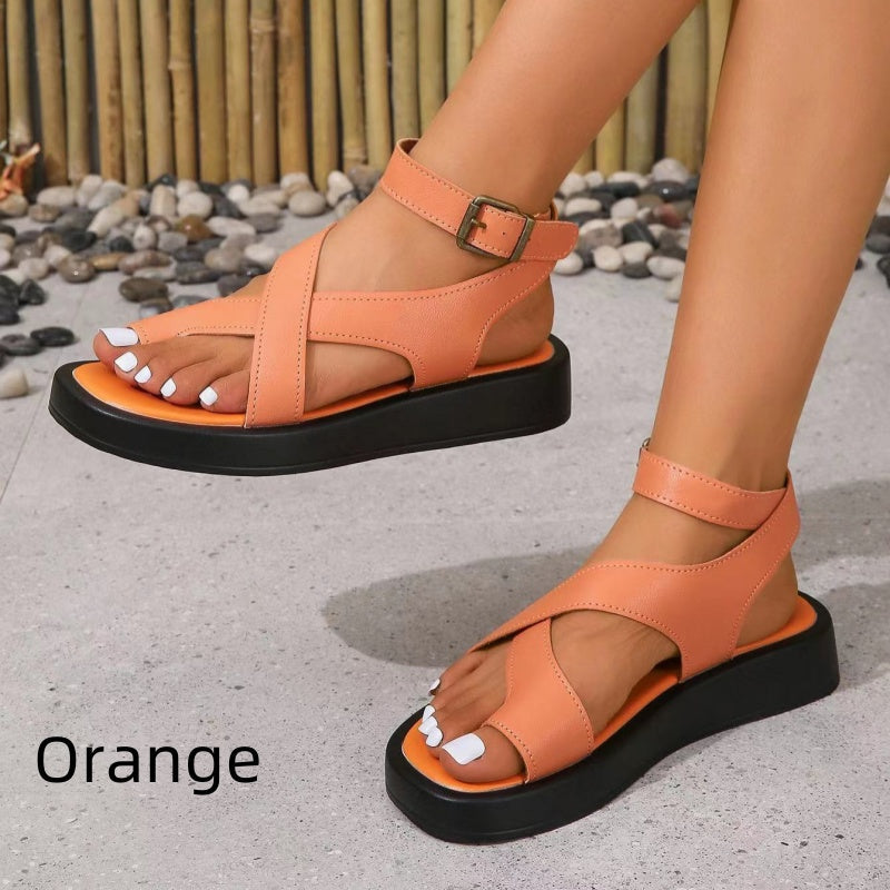 Women's Adjustable Ankle Buckle Crossover Sandals