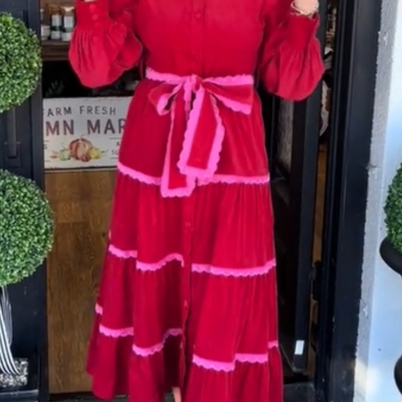 Women's Fashion Bow Tie Waist Long Sleeve Dresses