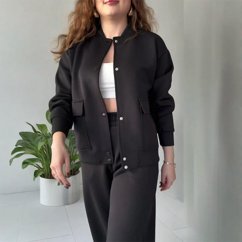 Women’s Casual Button-Down Sweatsuits with Pockets