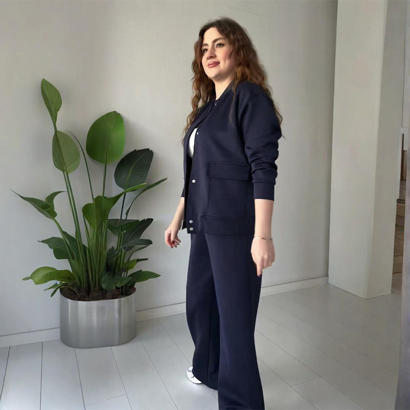 Women’s Casual Button-Down Sweatsuits with Pockets